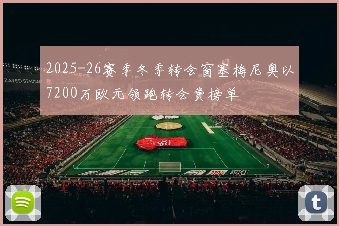 2025-26赛季冬季转会窗塞梅尼奥以7200万欧元领跑转会费榜单